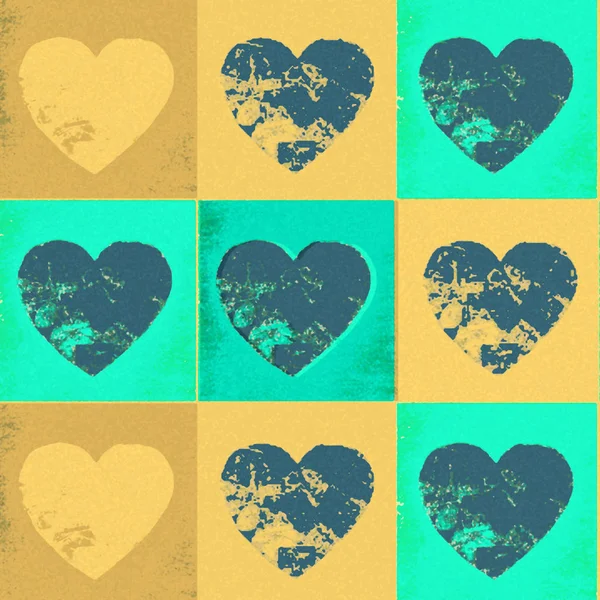 Faded Yellow Green Vintage Hearts Tiled Pattern — Stock Photo, Image