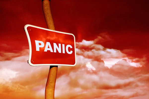 Signo Pánico Contra Cielo Rojo —  Fotos de Stock