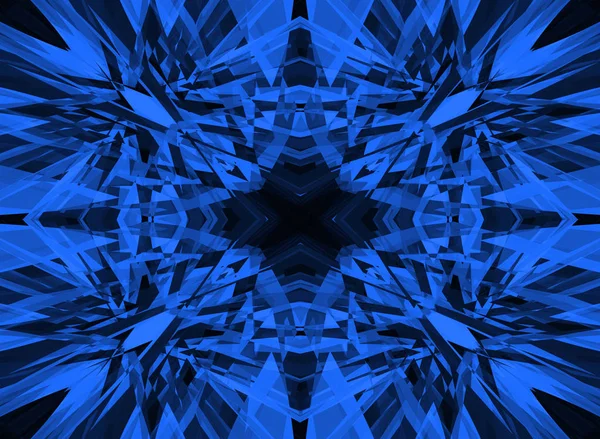 Modèle Kaléidoscope Brisé Bleu Foncé Sur Noir — Photo