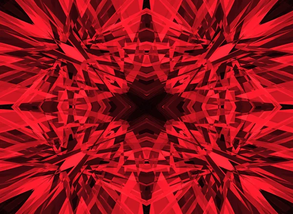 Rotes Zertrümmertes Kaleidoskopmuster Auf Schwarz — Stockfoto