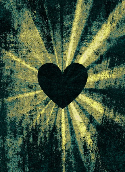 Black Valentine Heart Green Grunge Starburst Background — Stock Photo, Image