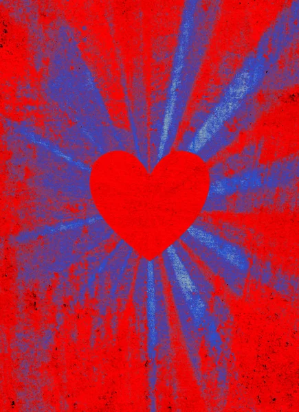 Corazón Rojo San Valentín Sobre Fondo Azul Grunge Rojo Starburst — Foto de Stock