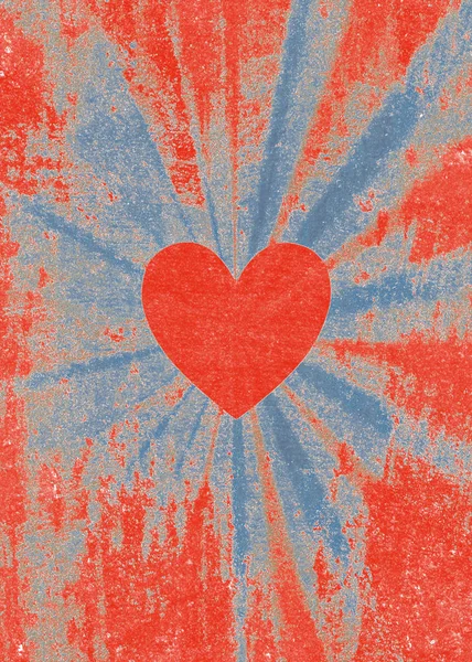 Red Valentine Heart Faded Blue Red Starburst Background — Stock Photo, Image