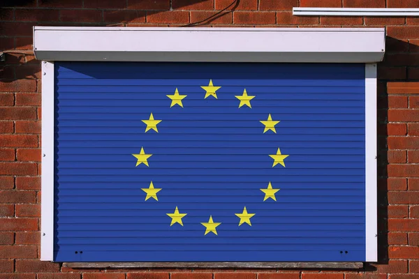 Bandeira Europeia Persianas Segurança Aço Fechadas — Fotografia de Stock