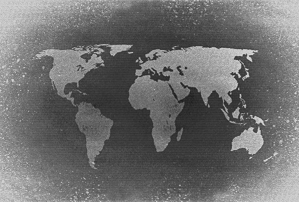 Retro Mapa Del Mundo Medio Tono Blanco Negro — Foto de Stock