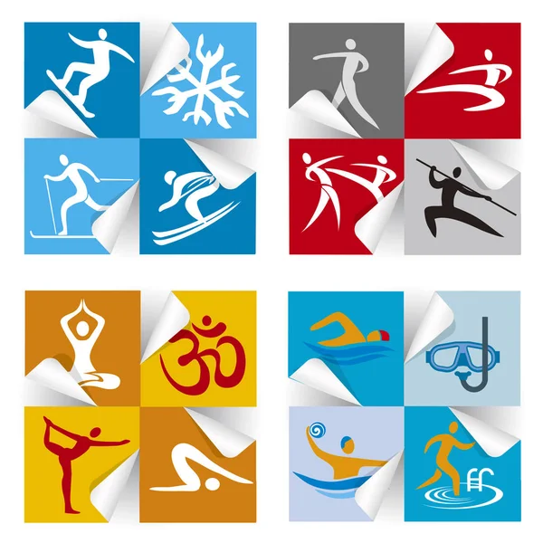 Stickers Icônes Fitness Sport Illustration Autocollants Colorés Avec Symboles Sport — Image vectorielle