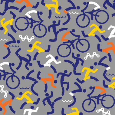 Triatlon, fitness simgeleri dekoratif arka plan. Arka plan ile triatlon sporcuların Colorfulicons. Vektör kullanılabilir.