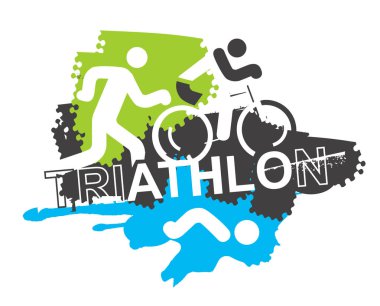 Triatlon yarış simgeleri arka plan. Grunge arka plan üzerinde üç triatlon sporcuların stilize simgeler. T-shirt için sebep. Vektör kullanılabilir.