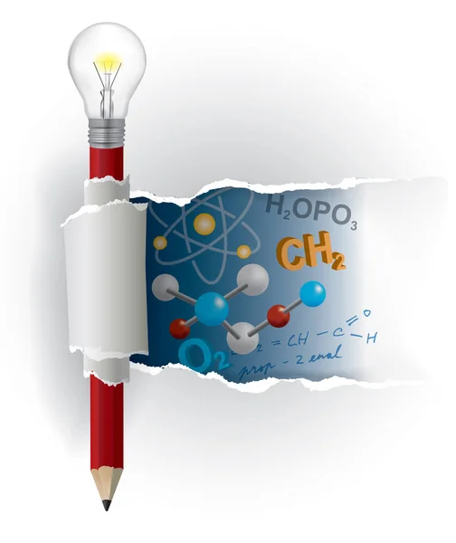 Solution Intelligente Chimie Illustration Crayon Avec Ampoule Papier Déchiré Avec — Image vectorielle