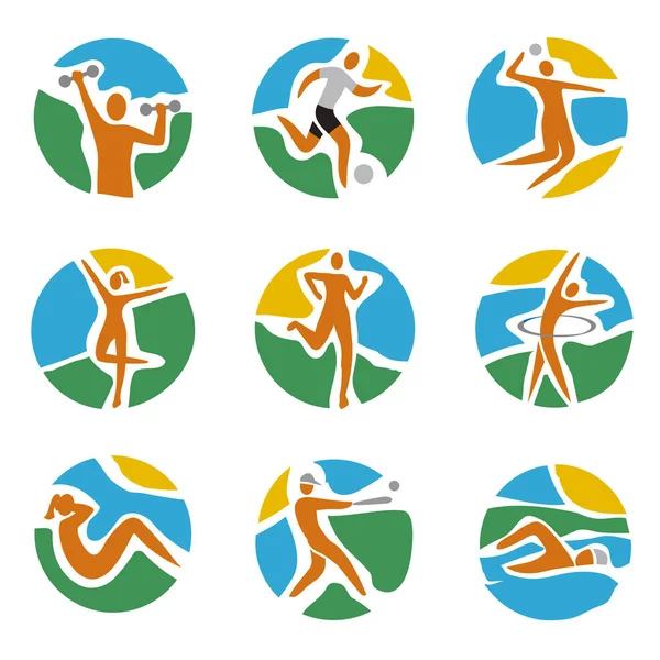 Iconos Deportivos Sobre Fondo Redondo Colorido Iconos Deportivos Sobre Fondo — Vector de stock