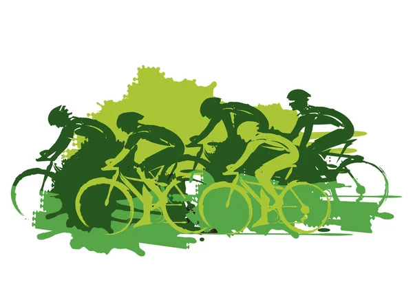 Ποδηλατικός Αγώνας Εικονογράφηση Των Ποδηλατών Στην Πλήρη Ταχύτητα Πράσινο Φόντο — Διανυσματικό Αρχείο