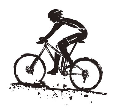 Dağ bisikleti rider. Grunge Stylized dağ bisikleti rider Illustration. Beyaz arka plan üzerinde izole. Vektör kullanılabilir. 