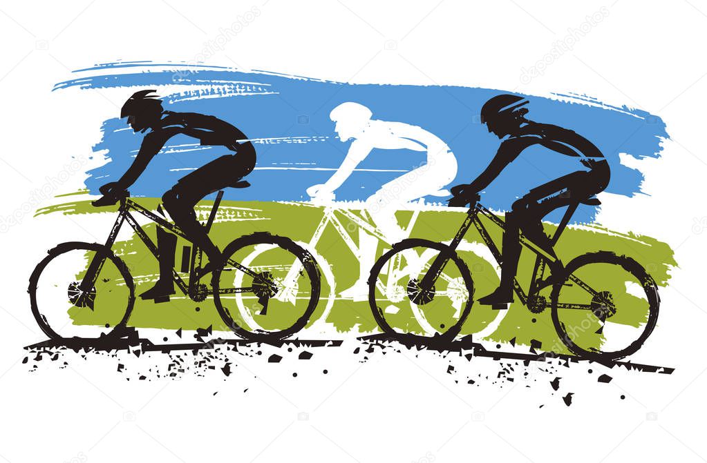 Mountain bike competition.Grunge Stylized illustration of Mountain bike race. Isolated on white background. Vector available.