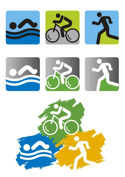Triathlon Race Icons Set Colorful Triathlon Icons Vector Available — Stock Vector