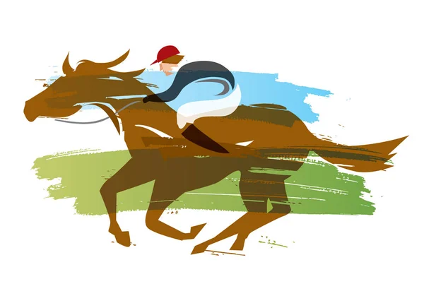 Jockey Paard Horse Racing Water Kleur Geïmiteerd Illustratie Van Jockey — Stockvector