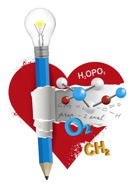 Kimya Aşk Eğlenceli Eğitim Kavramı Kimya Semboller Kalem Ampul Ile — Stok Vektör