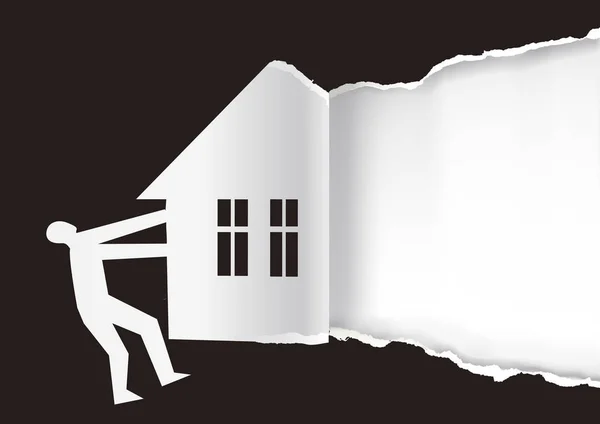 Immobilien Zum Verkauf Förderung Background Man Gerissen Papier Mit Haus — Stockvektor