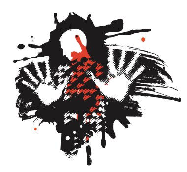 Adam, Violence.Grunge kurban stilize erkek siluet kanama. Kollarında savunma pozisyonu ile ağır yaralı adam. Vektör kullanılabilir.