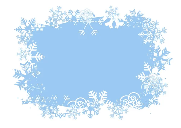 Płatki Śniegu Streszczenie Tło Nieczysty Ozdobny Rama Płatki Śniegu Niebieskim — Wektor stockowy