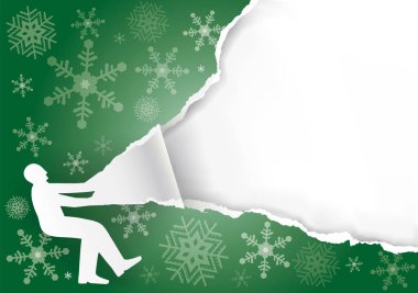 Adam müthiş Noel kağıt Background.Paper erkek siluet yeşil Noel Kağıt arka plan sökük. Çıkartıyorum hediye. Vektör kullanılabilir.