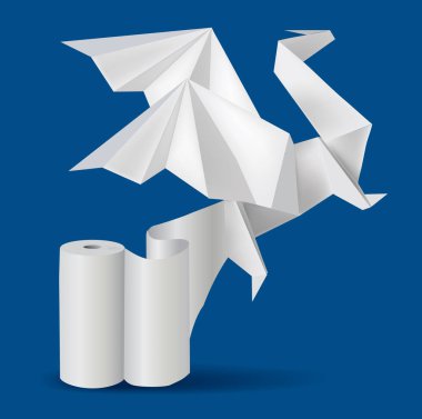 Rool kağıt origami ejderha. Mavi arka plan Dragon kağıda Illustration. Kağıt üretimi için kavram. Vektör kullanılabilir. 