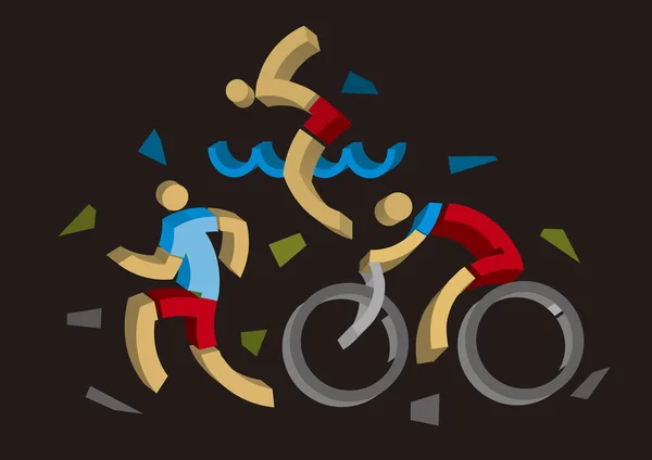Ontwerp Gestileerde Triatlon Atleten Drie Ontwerp Gestileerde Atleten Symboliseert Triatlon — Stockvector