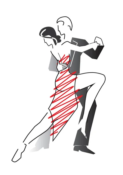探戈交际舞者 线性耳风格的插图年轻夫妇跳舞探戈 可用的向量 — 图库矢量图片
