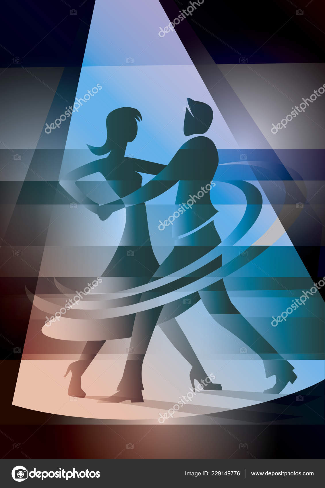 Ballroom Dancing Couple Colorful Spot Light Stylized