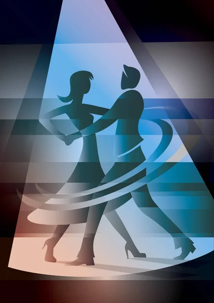 Ballroom Dancing Couple Colorful Spot Light Stylized Illustration Dancing Couple — Stock Vector