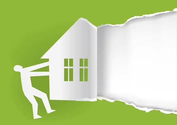 Immobilier Vendre Modèle Fond Vert Silhouette Masculine Déchiré Papier Vert — Image vectorielle