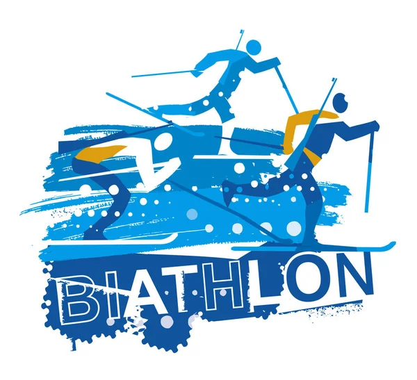 Gara Biathlon Sci Fondo Grunge Stylized Illustrazione Tre Corridori Biathlon — Vettoriale Stock