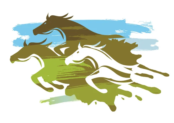 Tres Caballos Carrera Estilizados Dinámicos Ilustración Tres Caballos Carrera Sobre — Vector de stock