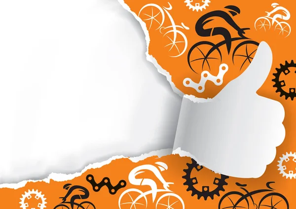 Pouce Vers Haut Papier Déchiré Avec Des Icônes Cyclistes Papier — Image vectorielle