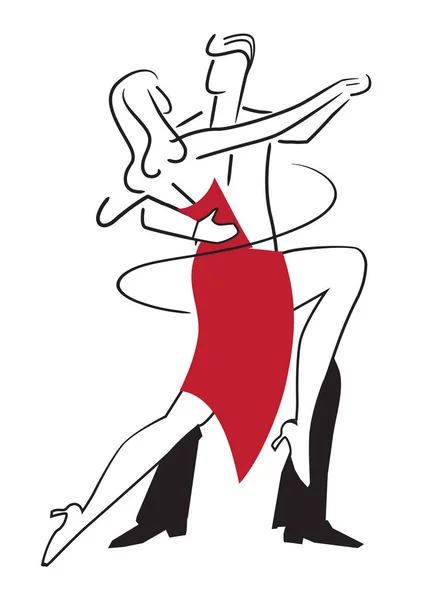 Bailarines Salón Tango Ilustración Estilizada Parejas Jóvenes Bailando Tango Foxtrot — Vector de stock