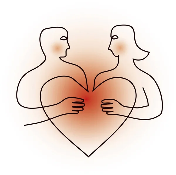Застенчивая Молодая Пара Линия Художественный Символ Heart Shy Молодая Пара — стоковый вектор