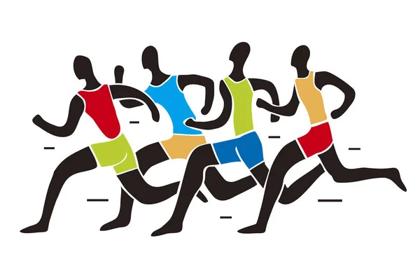 跑步比赛 四个黑人赛跑者 四个跑步马拉松选手的五颜六色的风格化插图 隔离在白色背景上 可用的向量 — 图库矢量图片
