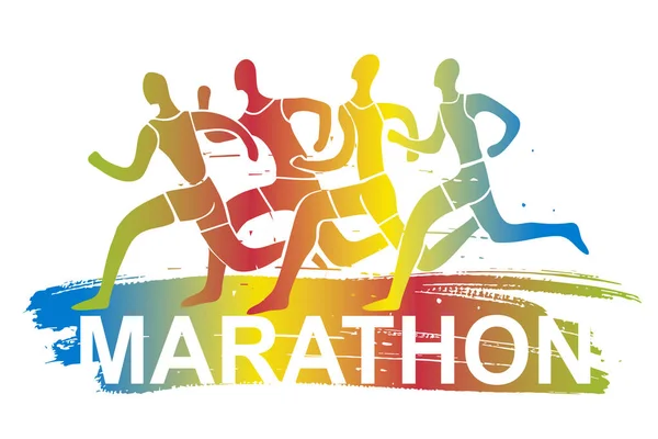 Çalışan Yarış Maraton Dört Çalışan Maraton Yarışçılar Ile Yazıt Marathon — Stok Vektör