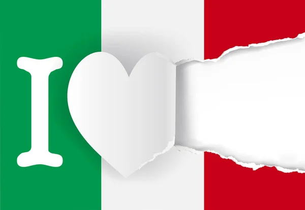 Encanta Italia Corazón Papel Rasgado Ilustración Corazón Papel Rasgado Bandera — Vector de stock