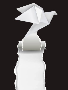 Origami kuş kağıt sökük. Kağıt güvercin resmi siyah Kağıt arka plan sökük. Texz veya resim için yer. Vektör kullanılabilir.