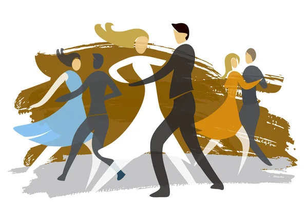 Танцующие Бальные Пары Выразительные Стилизованные Красочная Выразительная Иллюстрация Тремя Танцующими — стоковый вектор