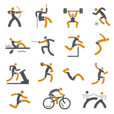 Spor fitness simgeler. Renkli spor simgeler kümesi. Beyaz arka plan üzerinde izole. Vektör kullanılabilir.