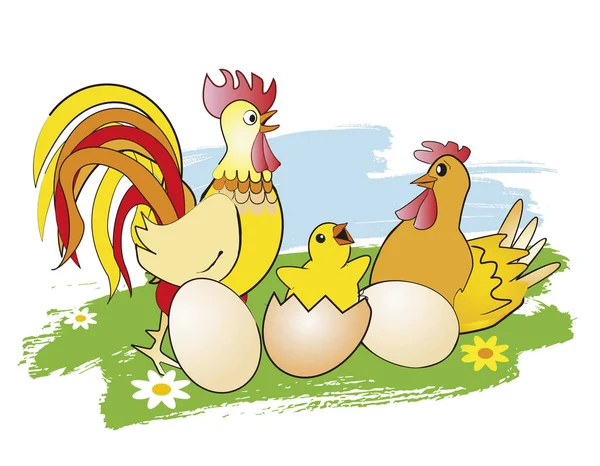 Wielkanoc Kurczaka Kura Kogut Jaja Colorful Stylizowane Ilustracji Kurczaka Kura — Wektor stockowy