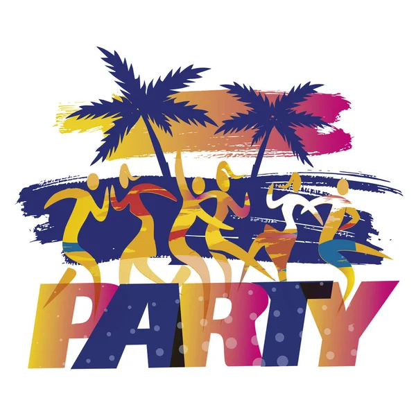 Beach Disco Party Dansare Uttrycksfull Abstrakt Stiliserad Illustration Dansande Människor — Stock vektor