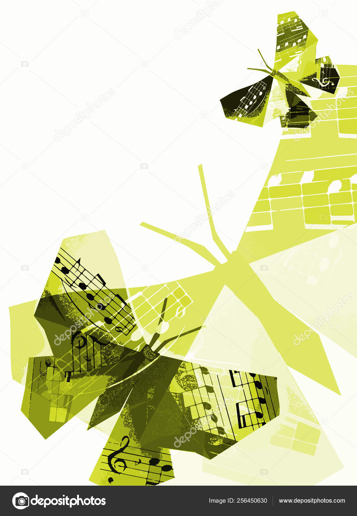 Background Butterfly Music Notes Green Paper Butterfly