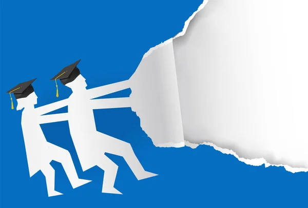 Two Graduates Torn Blue Paper Background Illustration Two Students Paper Royalty Free Stock Illustrations