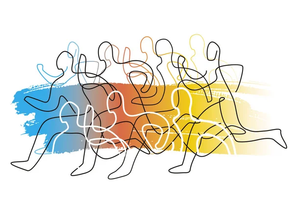 Bieganie Wyścig Maraton Linia Sztuki Stylizowane Kolorowe Lineart Stylizowane Ilustracji — Wektor stockowy