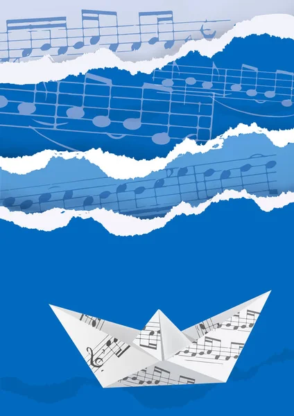 Розірваний Паперовий Синій Фон Музичними Нотами Орігамі Музичними Нотами Ілюстрація — стоковий вектор