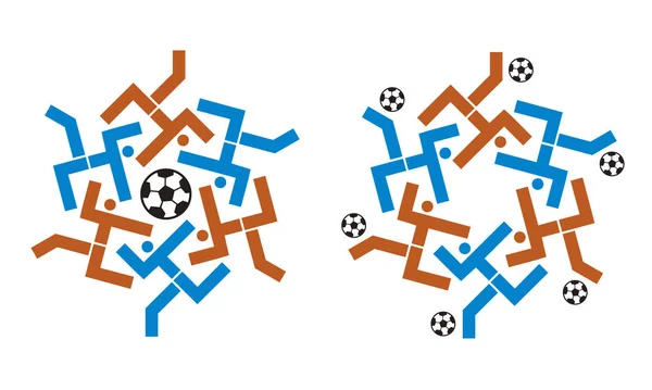 Ποδοσφαιριστές Στο Φόντο Της Εκφραστικής Πινελιάς Τέσσερις Αφηρημένοι Παίκτες Ποδοσφαίρου — Διανυσματικό Αρχείο