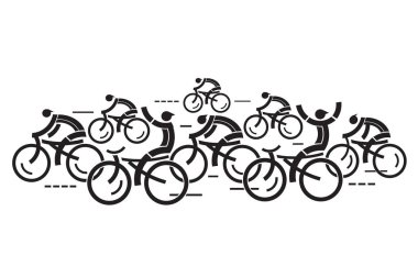 Yol Bisikleti Yarışmacılar. Beyaz arka planda yarış bisikletçileri Stilize İllüstrasyon. Vektör kullanılabilir.