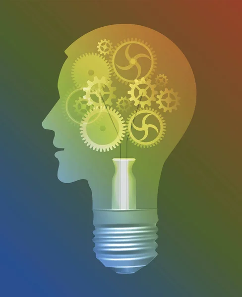 人間の電球 創造的な脳の概念 定型化された男性の頭部形の電球のイラスト アイデア クリエイティビティ インテリジェンス コンセプト — ストックベクタ